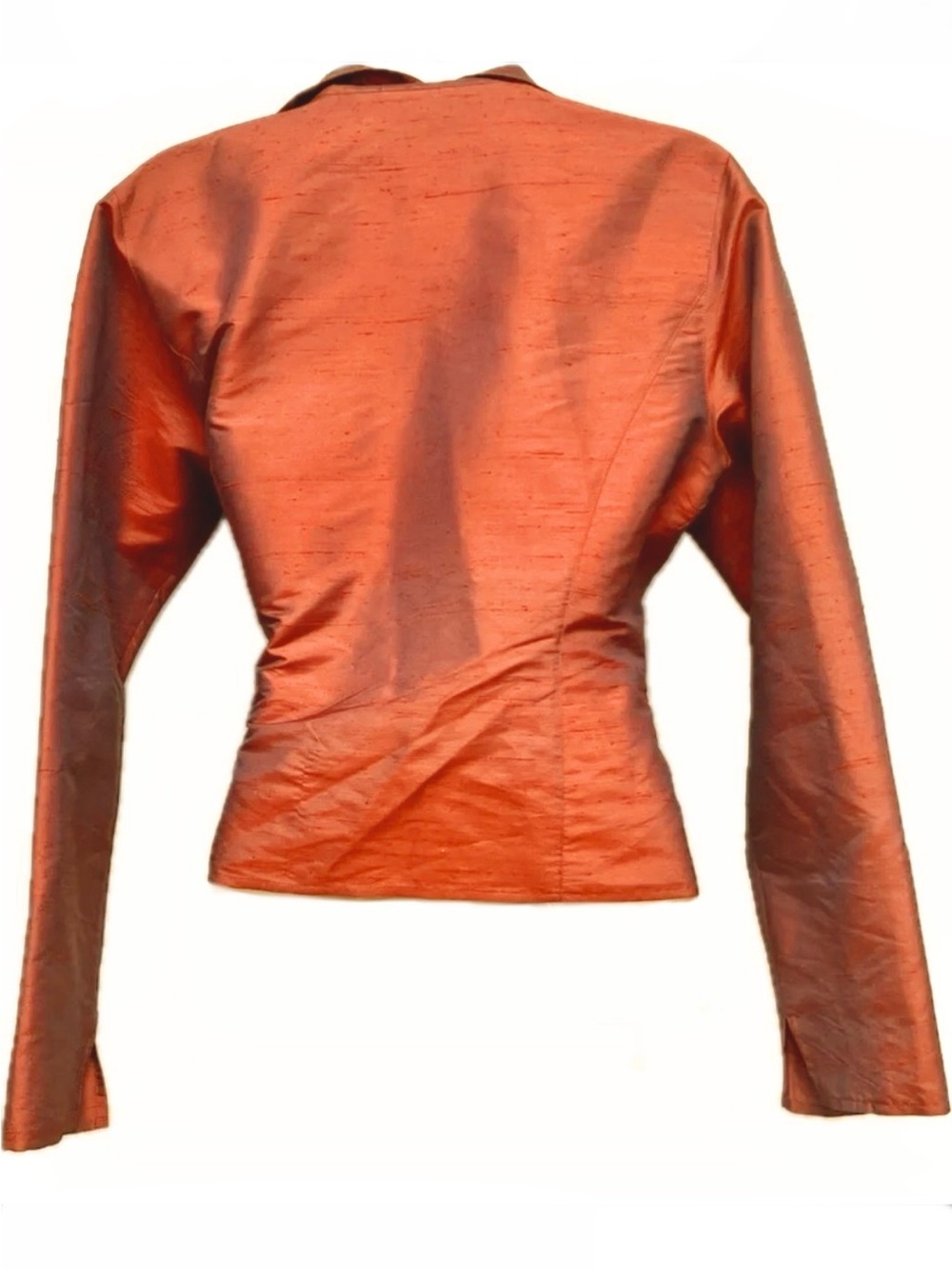 Ann Taylor Dupioni Silk Rust Orange Wrap Blouse with Side Tie, 8 - Picture 9 of 14